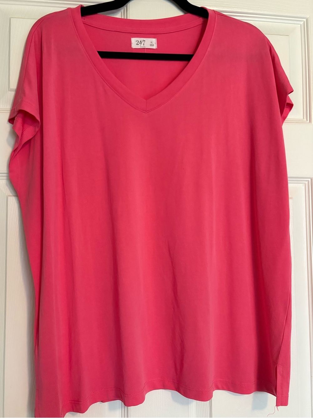 247 V-Neck Short Sleeve Tee in Bright Pink
